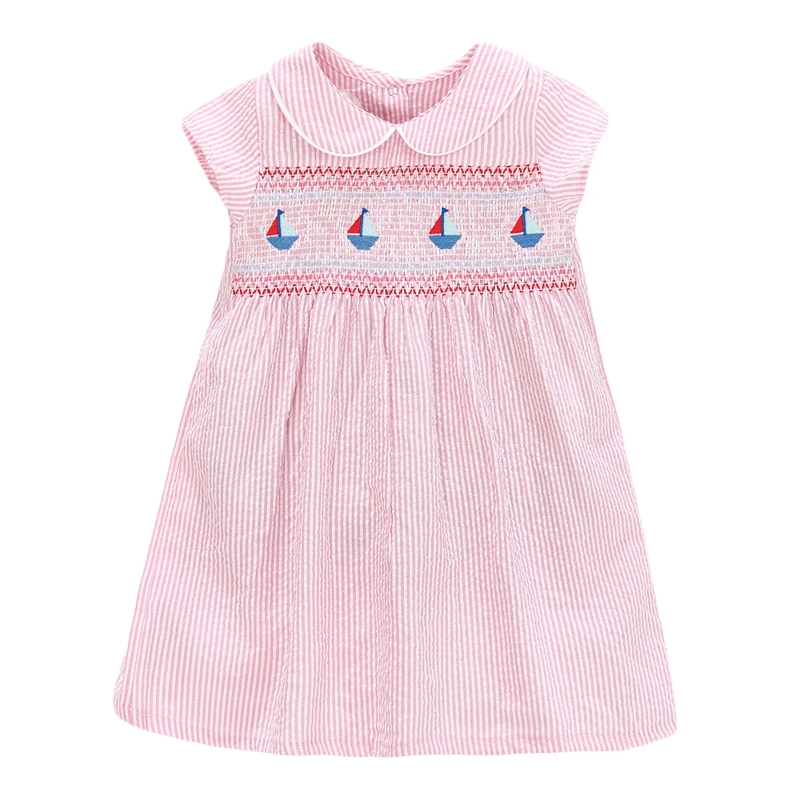 Little maven 2024 Summer Dress Baby Girls Short Sleeves Dress Solid Color Casual Children Clothes Cotton for Kids 2-7 year