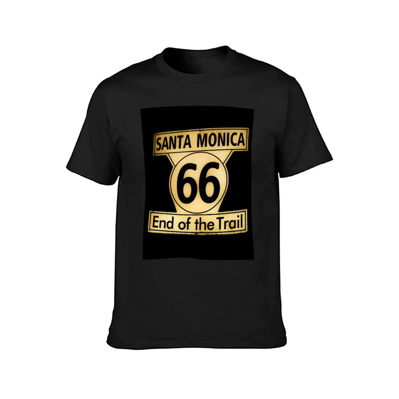 Route 66 End of the Trail at Santa Monica Pier, California, USA T-Shirt summer tops blacks t shirts for men