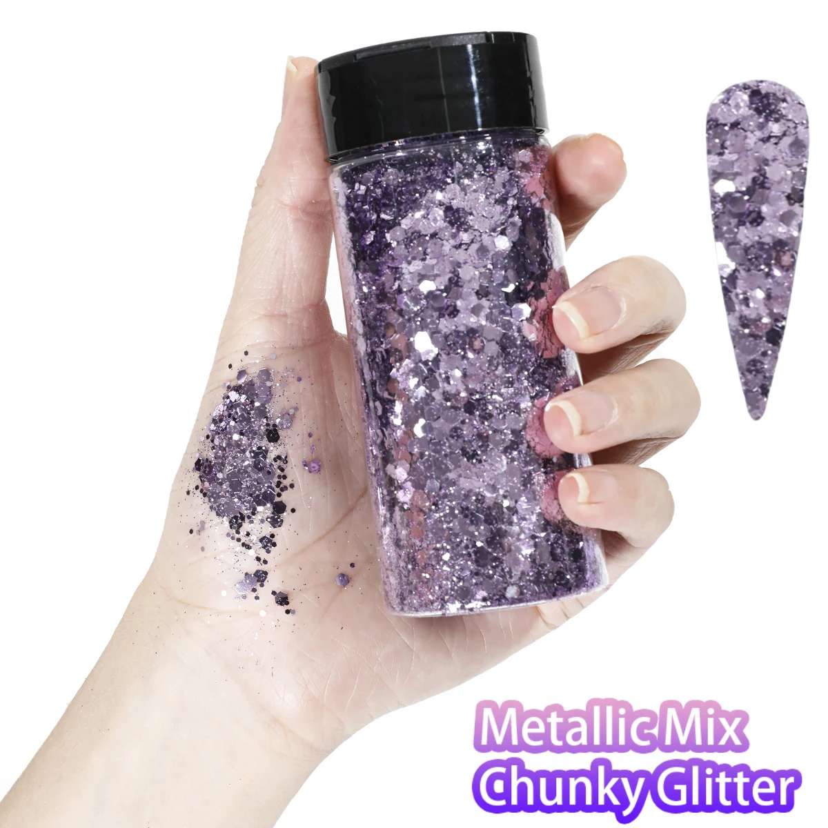 80g mistura metálica chunky glitter artesanato glitter em pó misturado grosso fino iridescente lantejoulas de unhas para unhas, decoração de festival