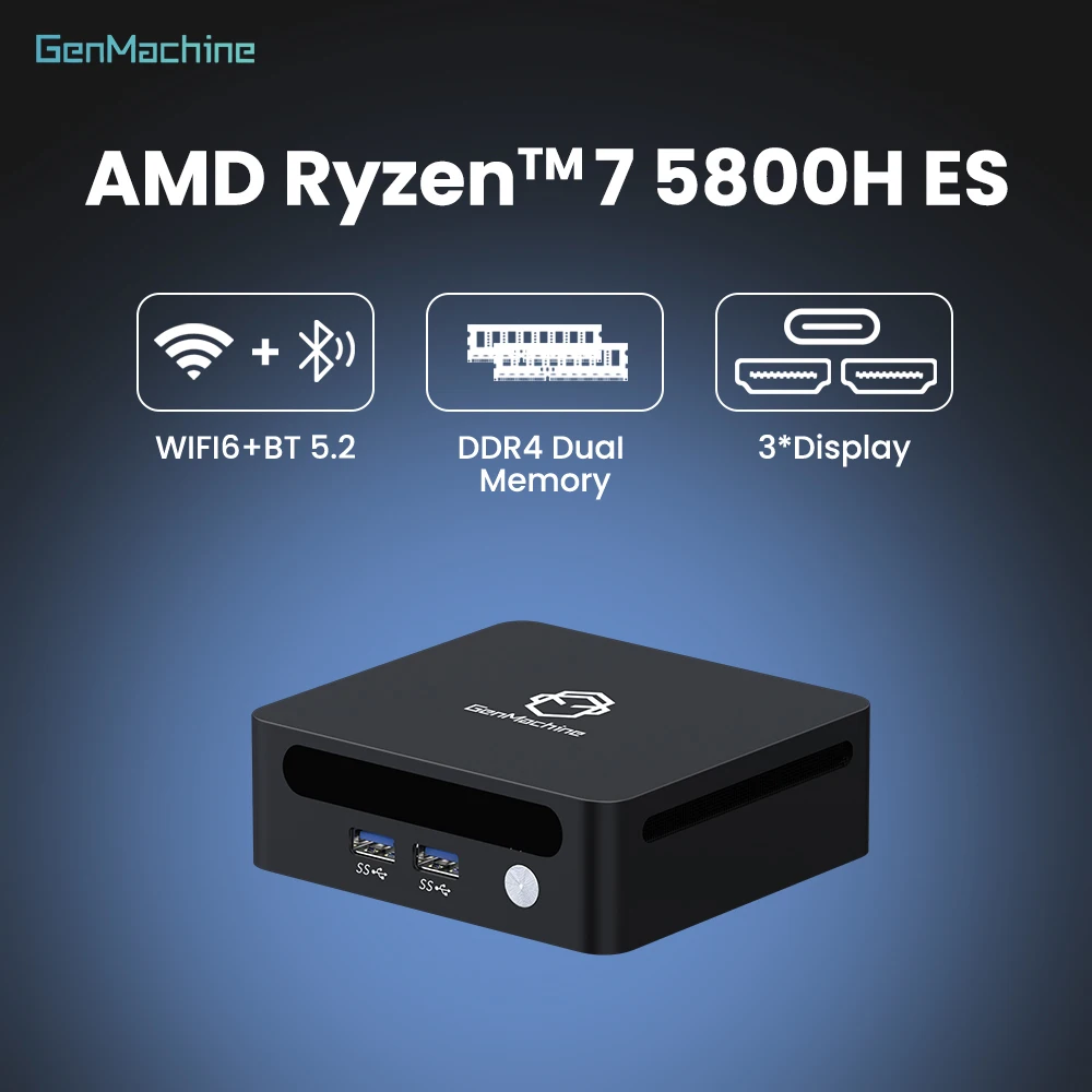 

Mini Pc Gaming Dual HDMI LAN WIFI6 Office DDR4 Computer Mini PC Compute AMD Ryzen 7 5800H ES, 8 Core 16 Thread,3.2GHz Up to 4.4G