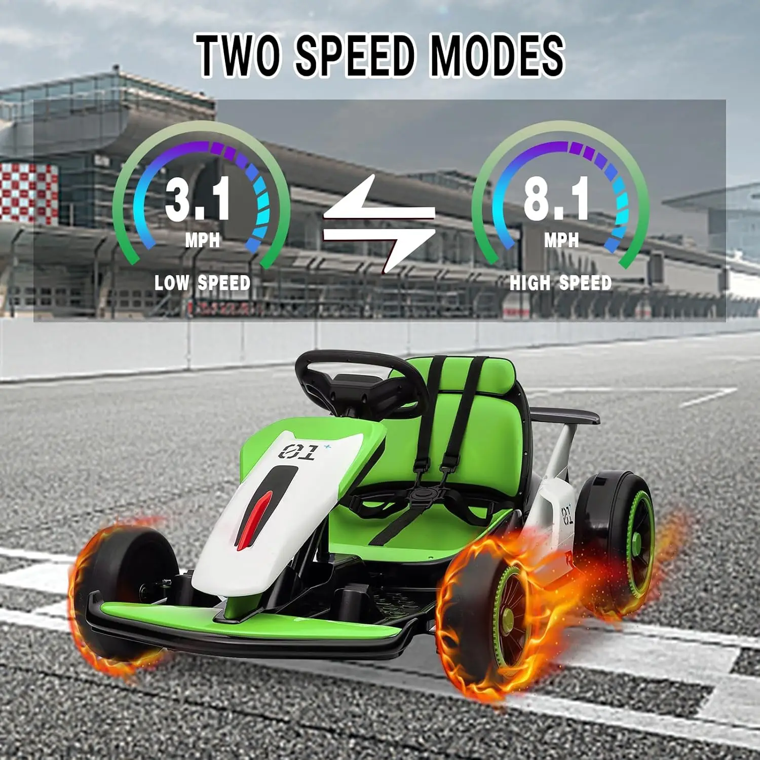 Go Kart, coche eléctrico Drift Kart con asiento ajustable, juguete para paseo al aire libre de 24 V y 7 Ah, motor de 2 * 200 W, 8,1 MPH, luces LED, Toy Rac