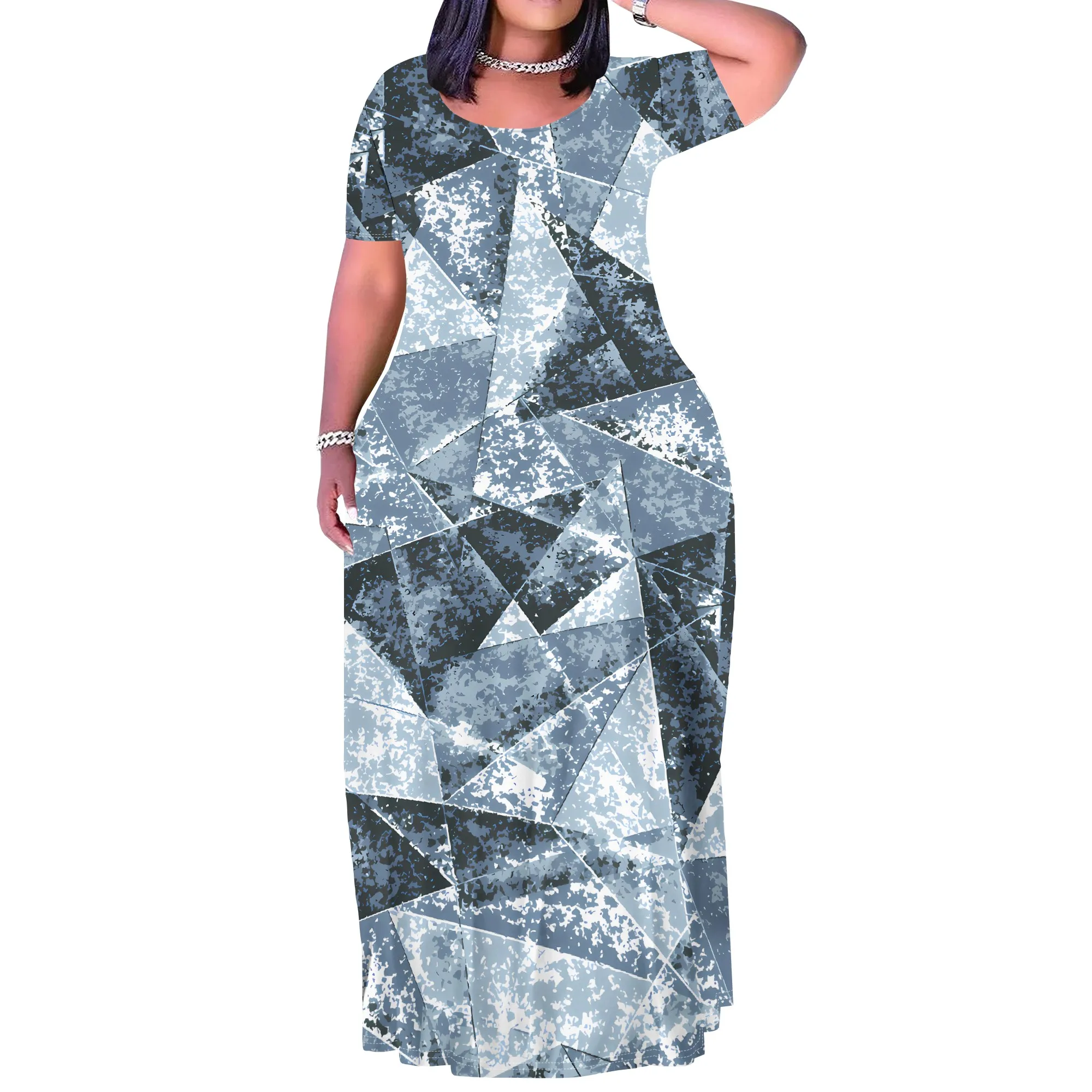 Plus size maxi zomerjurk voor dames vakantie-outfits ronde hals lange losse maxi-jurk