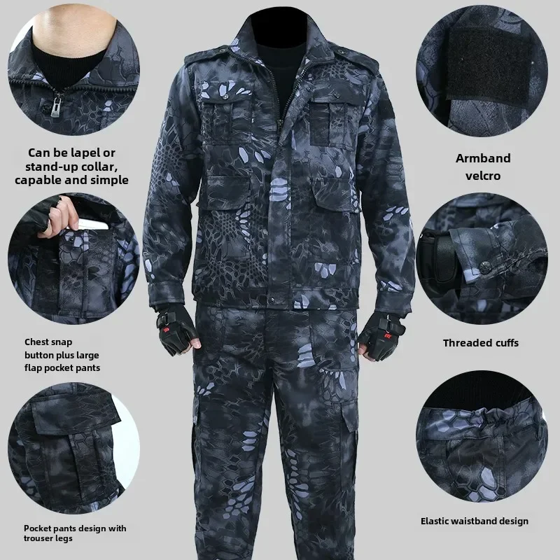 Tactical Camouflage Set Men Wear-resistant Multi Pocket Stand Collar Soft Shell Suit Scomfortable Training Outdoor Work Clothes