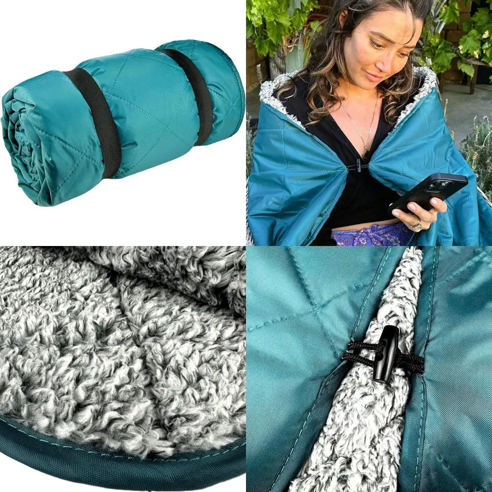 

Heavy-Duty 350 GSM Quilted Fleece Sherpa Stadium Blanket - Waterproof & Windproof