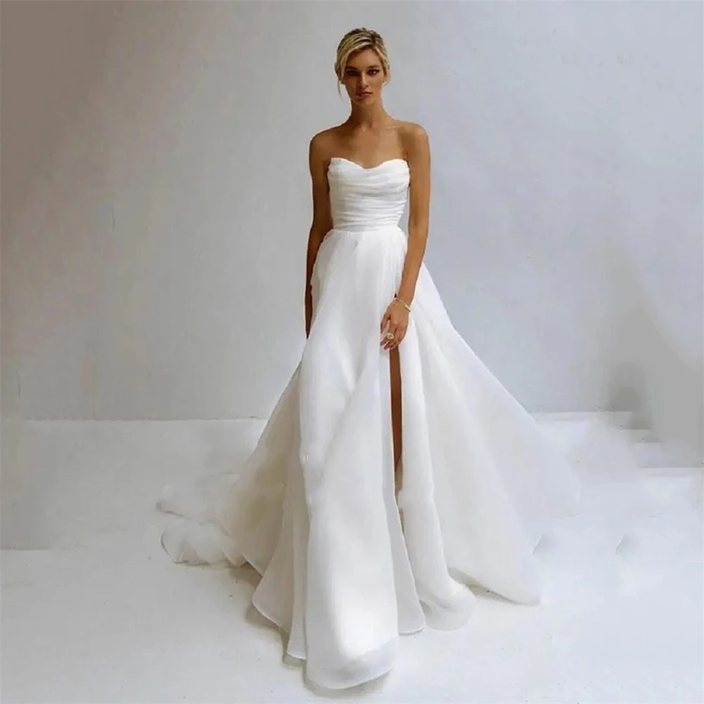 Elegant Sweetheart Neck Wedding Dresses For Women Shining Satin Surface Vestidos De Novias 2024 Custom Made Chic Pleated Gowns