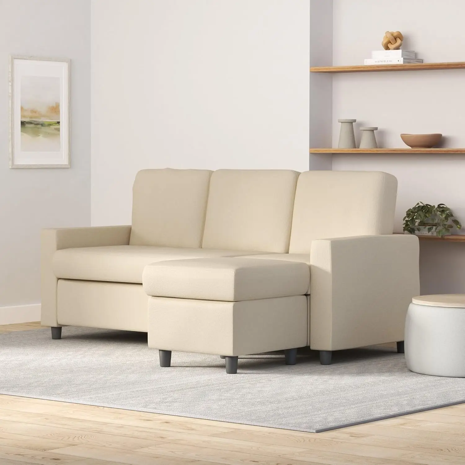 Home, apartment, dormitory, compact space with lounge chairs, 3-seater, 680 pound cushioned segmented sofa - ivory color