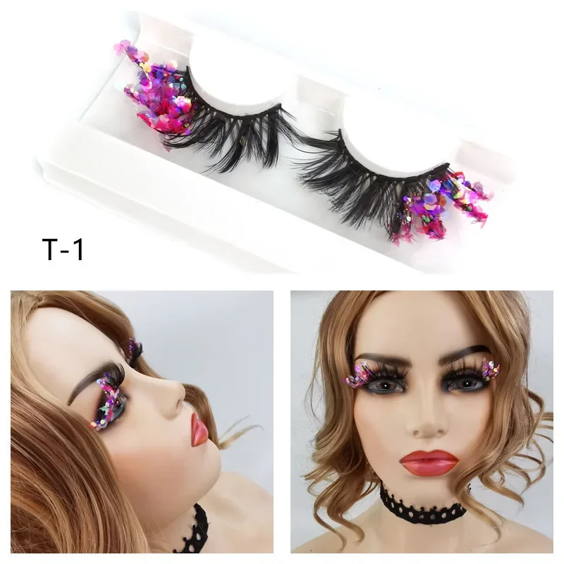 Color Luminous 3D False Eyelashes Glitter Sequins Thick and Exaggerated European and American Eyelashes Stage Makeup