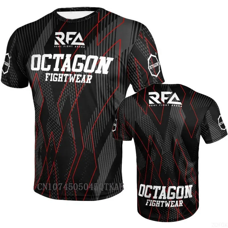 Octagon x RFA Fight Wear Jersey Unisex Kinder 3D-Druck Atmungsaktives Mesh O-Ausschnitt Kurzarm Atmungsaktives, schnell trocknendes Freizeit-T-Shirt