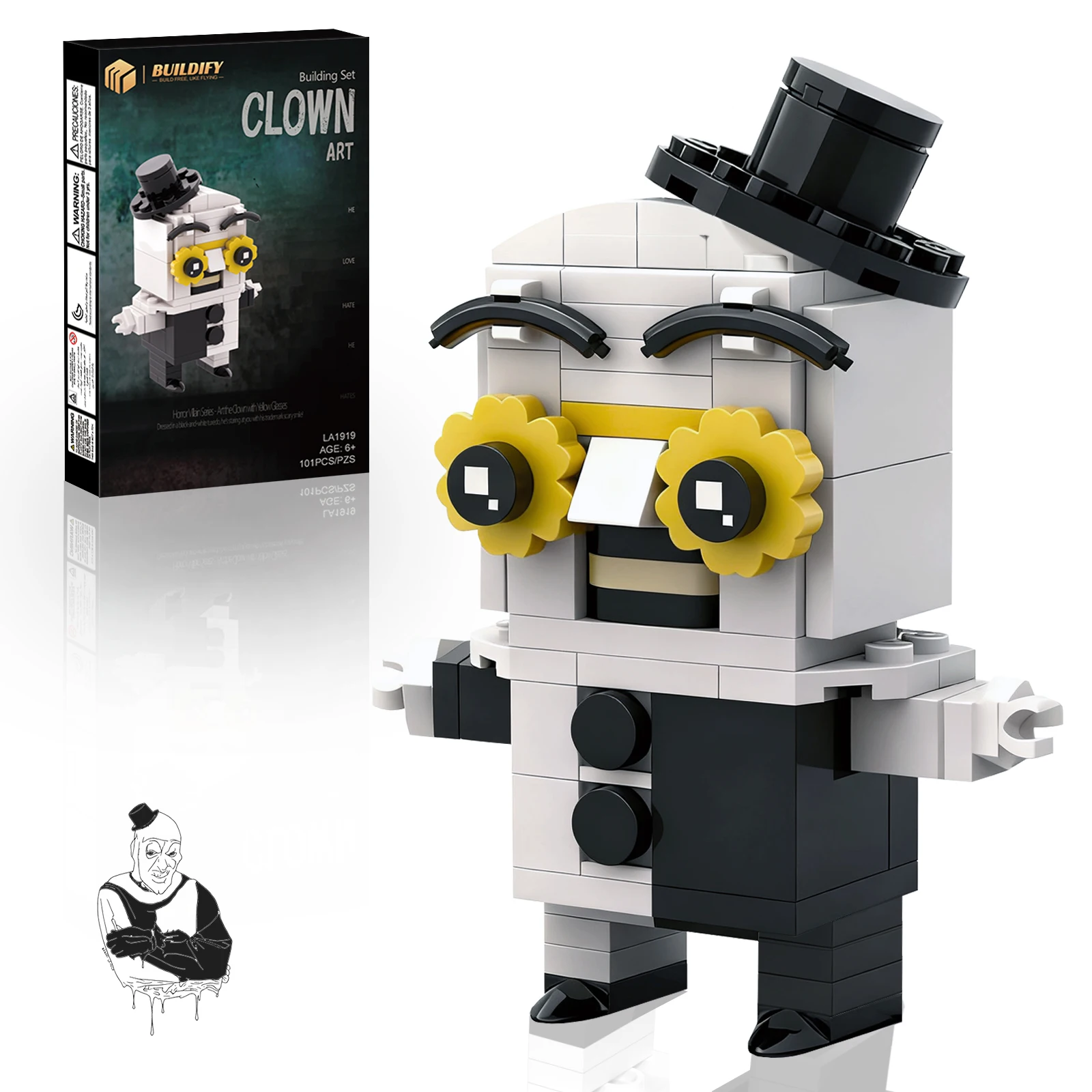 Horror Clown Building Blocks Set, 101Pcs Mini Figure Model Kit, Halloween Home Desktop Decor, Creative DIY Assembly Building Toy, Birthday Halloween Christmas Gift for Kids Boys Girls Age 6+