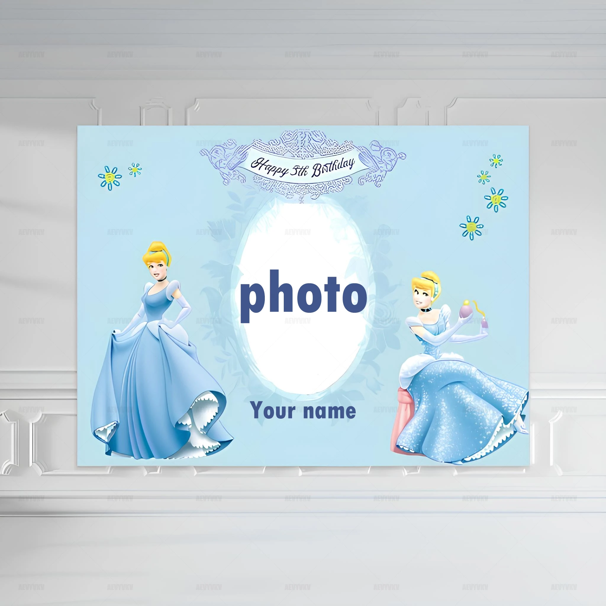 Customized Disney Princess Party Girls Birthday Party Decoration Theme Photo Photography Background Banner Customized Photo Name