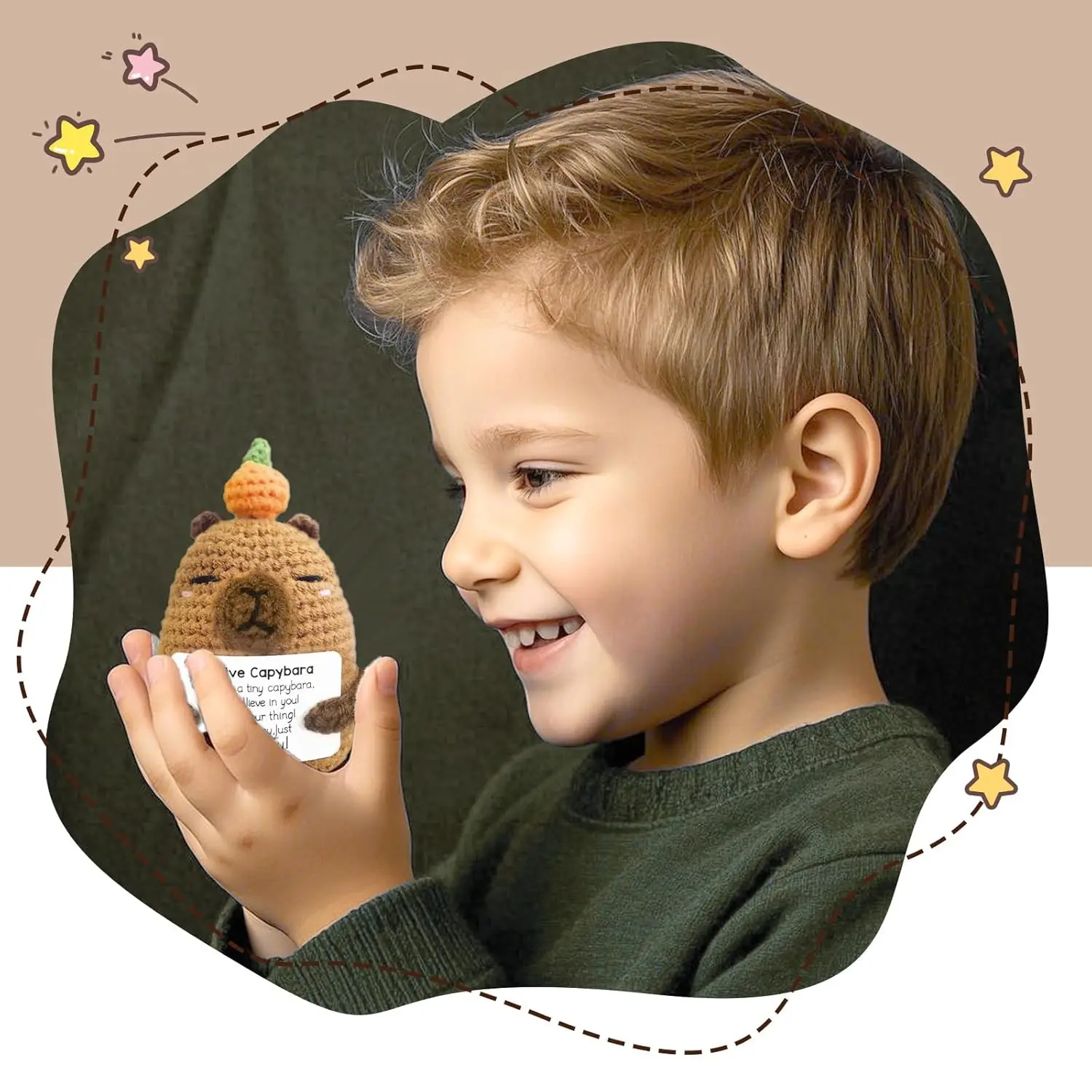 الإيجابية الكروشيه الحيوانات كابيبارا دمية مع بطاقة سطح المكتب زخرفة اليدوية محبوك يهتف كابيبارا دمية غرفة المنزل الديكور