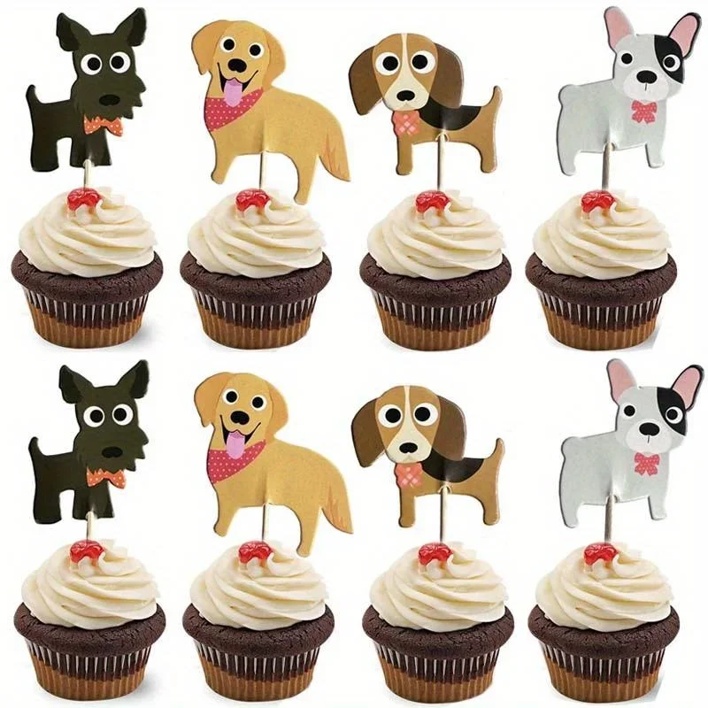 24Pcs Cute Puppy Dog Cupcake Topper Animals Cake Picks Decoration for Kids Birthday Party Baby Shower Pet Themed Party