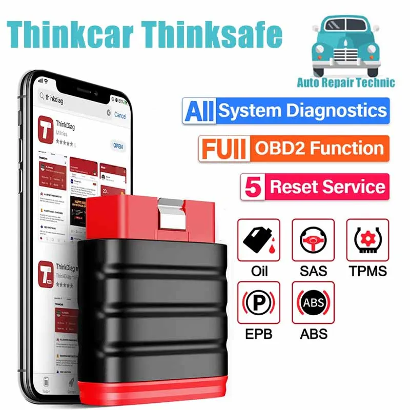 

Полная система Thinkcar Thinksafe, OBD2, Bluetooth-сканер, считыватель кодов, все системы сканирования, 5 сбросов, автоматические диагностические инструменты PK Thinkdiag