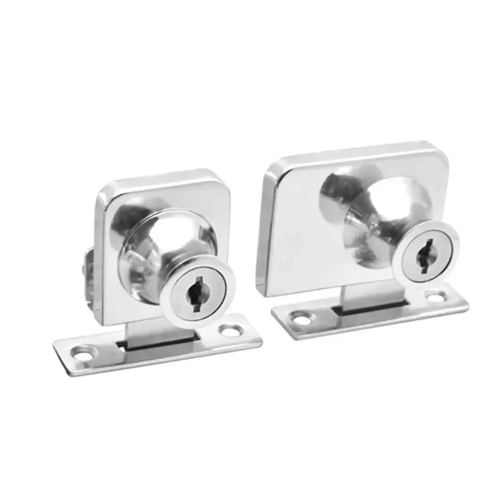 No Drilling Required Metal Showcase Display Cabinet Sliding Glass Door Lock+ 2pcs Key For 5-8mm Glass Door Hardware