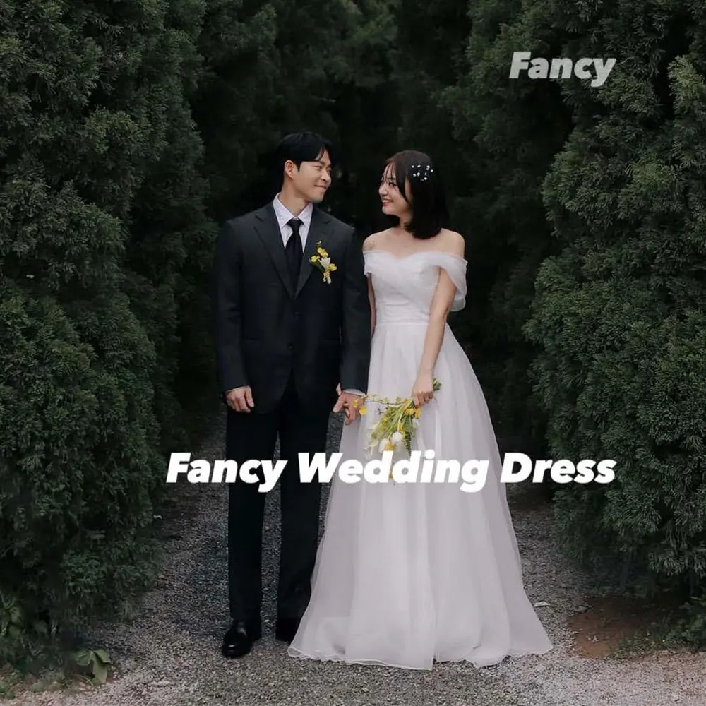

Fancy High Quality Organza Wedding Dress A Line Korea Photoshoot Bridal Gown Back Corset Off Shoulder Evening Dresses Customized