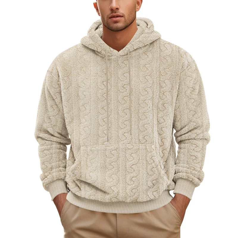 Amazon High Street Autumn and Winter New Men's Hooded Jacquard Teddy Fleece Sports and Leisure Trend Sweater