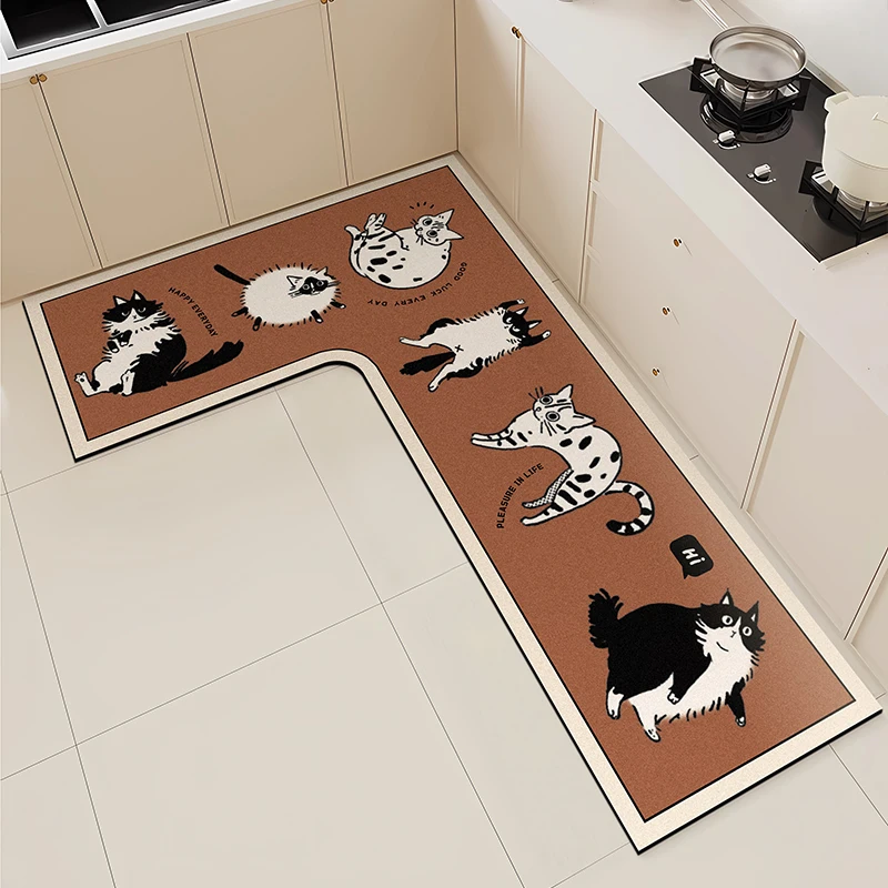 

L-shaped Kitchen Carpet Diatom Mud Non-slip Quick-drying Floor Mat Absorbs Water Oil Is Easy To Care for Cute Cartoon Rugs 주방 카펫