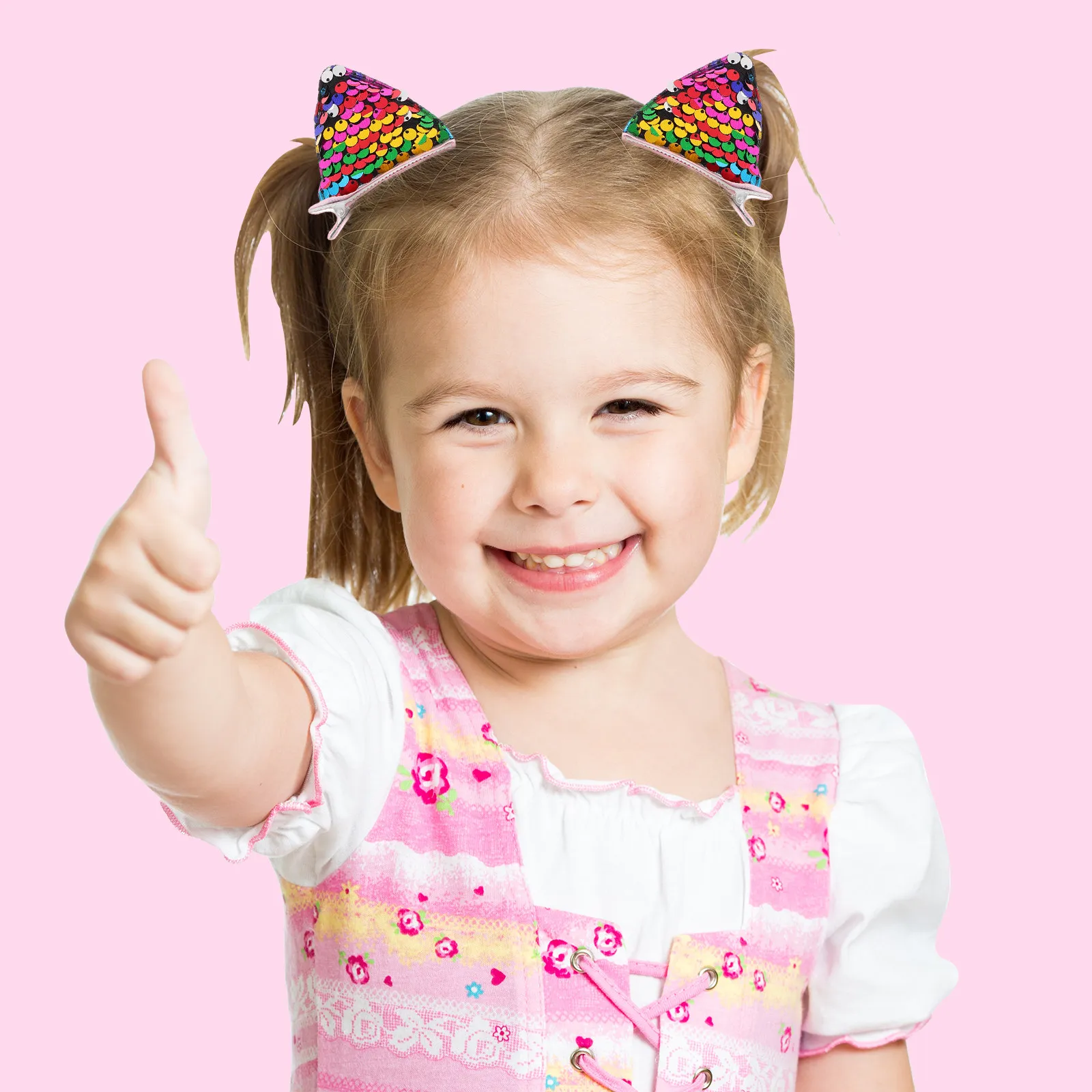 

6Pcs Cute Cat Ears Hair Clips 3D Sequins Duckbill Clip Light Pink Dark Colors Hair Accessories for Toddlers Girls