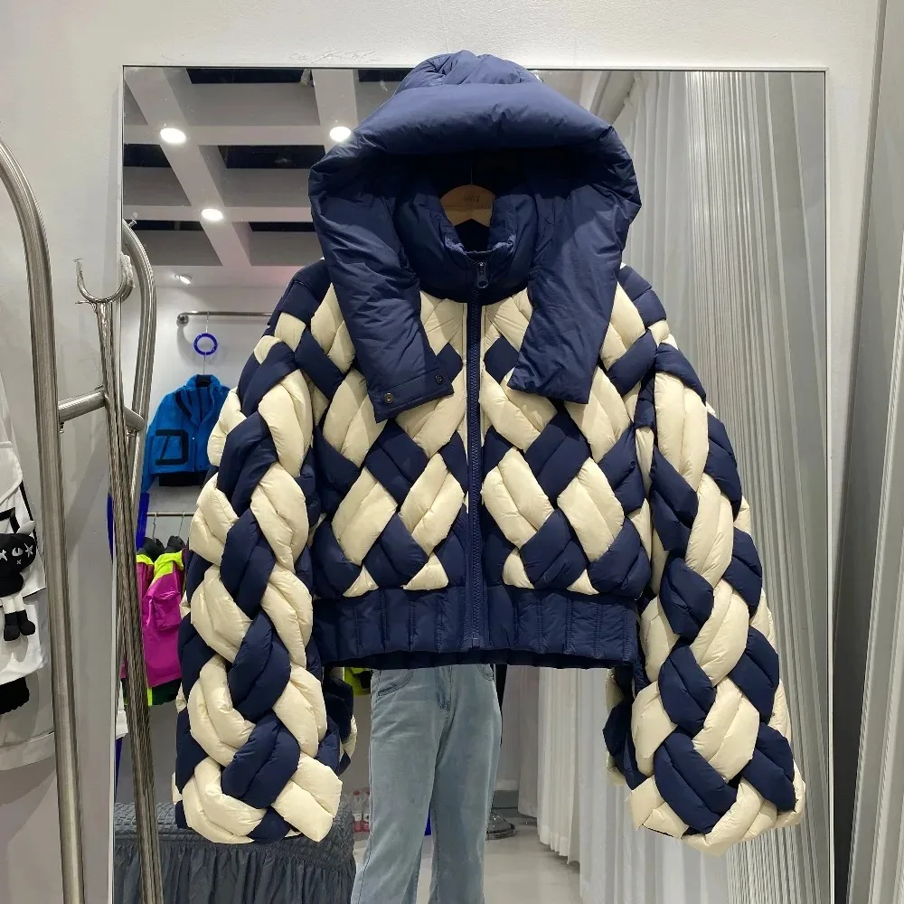 

Long Sleeve Down Jacket Fashion Keep Warm White Duck Down Coat Thick Big SizePatchwork Parkas Tide New Autumn Winter Women