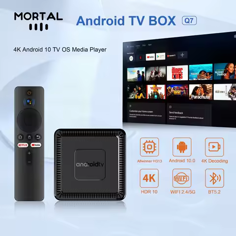 SMART Android TV Box Home theater Netflix YouTube AllwinnerH313 1000M Wifi6 4K video MORTAL Q7 Chromecast Voice Assistant
