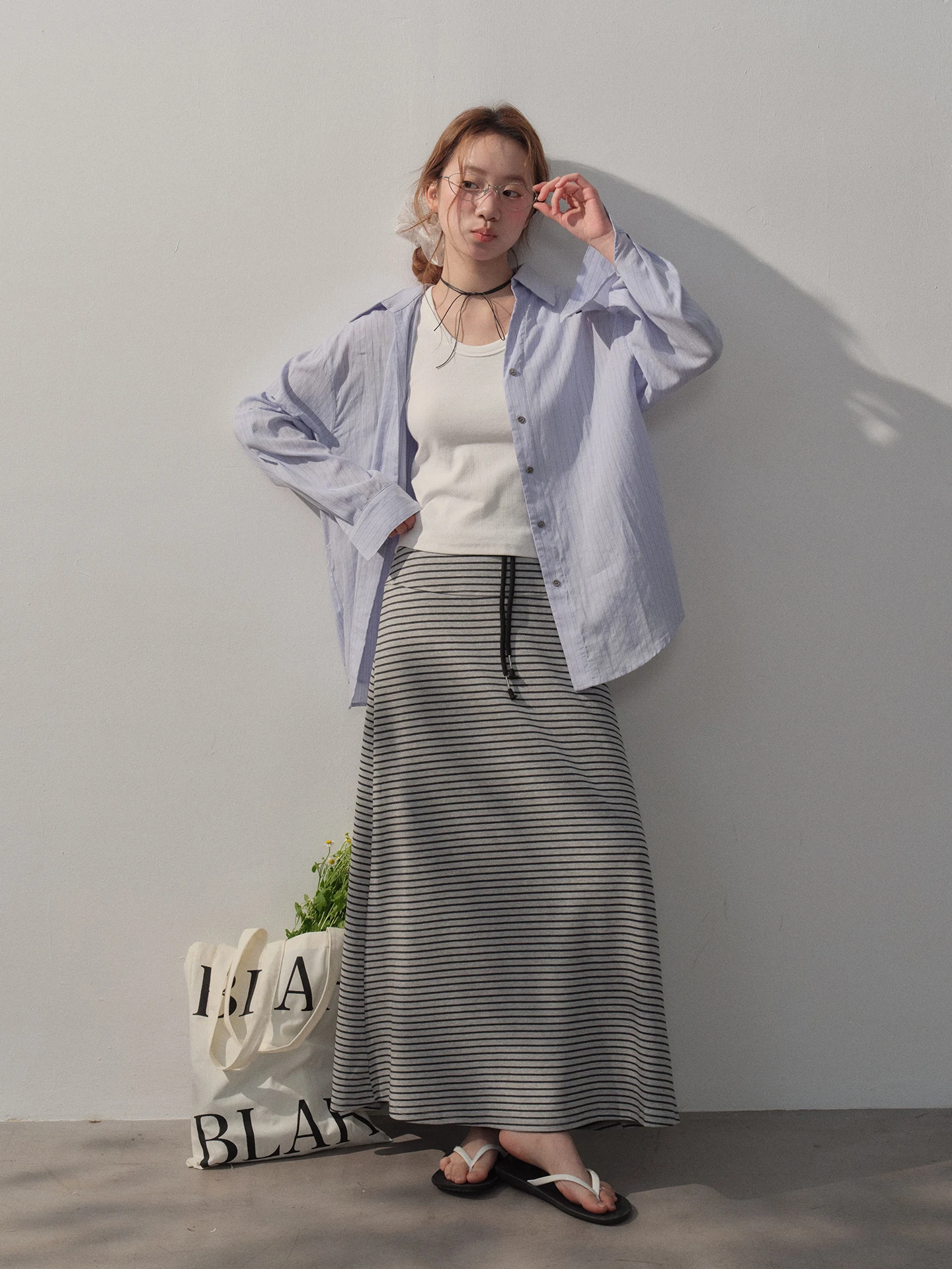 

Soloki Korean Style Loose Fit Striped Sun Protection Shirt Lazy Chic White Enhancing Casual Shirt for Women Cotton Blend