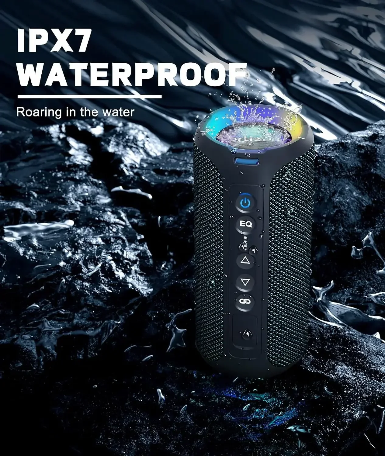 Altavoz Bluetooth inalámbrico IPX7 resistente al agua 40W sonido potente altavoz portátil para fiestas al aire libre con batería 30H modo TWS luz RGB