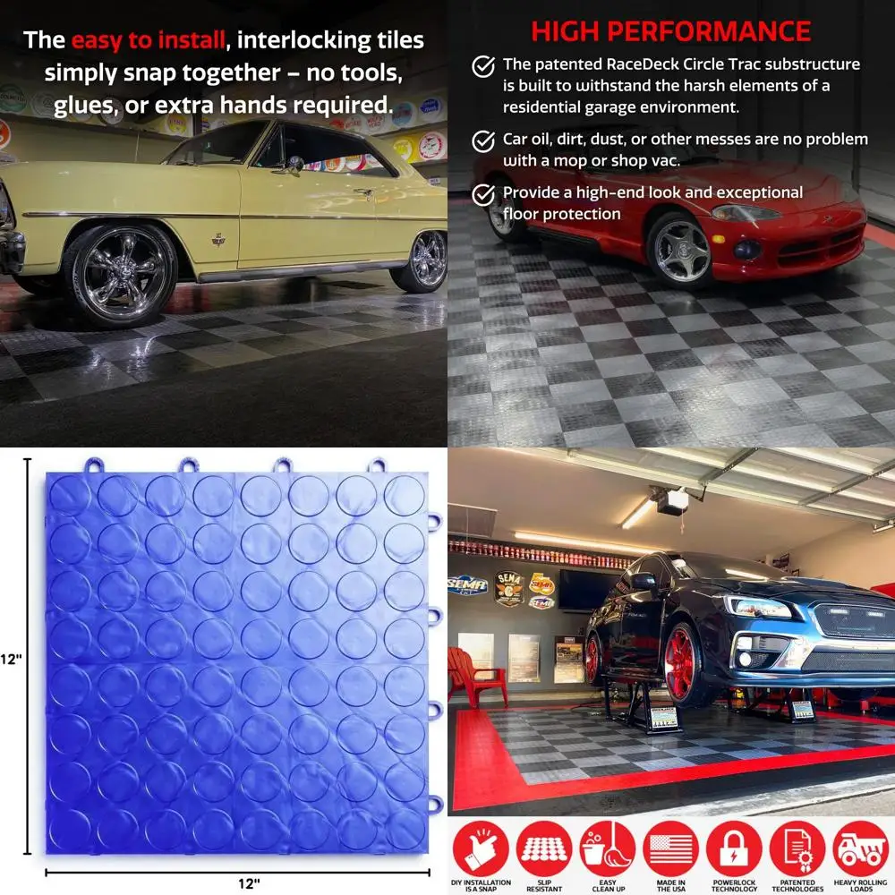 

Interlocking Anti-Slip Garage Floor Tiles, Heavy-Duty Copolymer, Easy Assembly, 12 Pack of 12 Royal Blue
