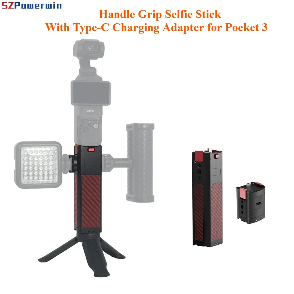

POCKET 3 Handle Grip Selfie Stick Aluminium Extension Rod Type-C Charging Adapter for DJI OSMO POCKET 3 Gimbal Camera Vlog Pole