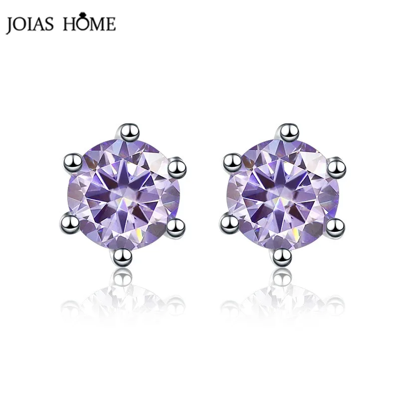 

JoiasHome Trendy Sea Blue Round Shape Moissanite Stud Earrings 925 Sterling Silver Fine Jewelry Anniversary Earrings For Women