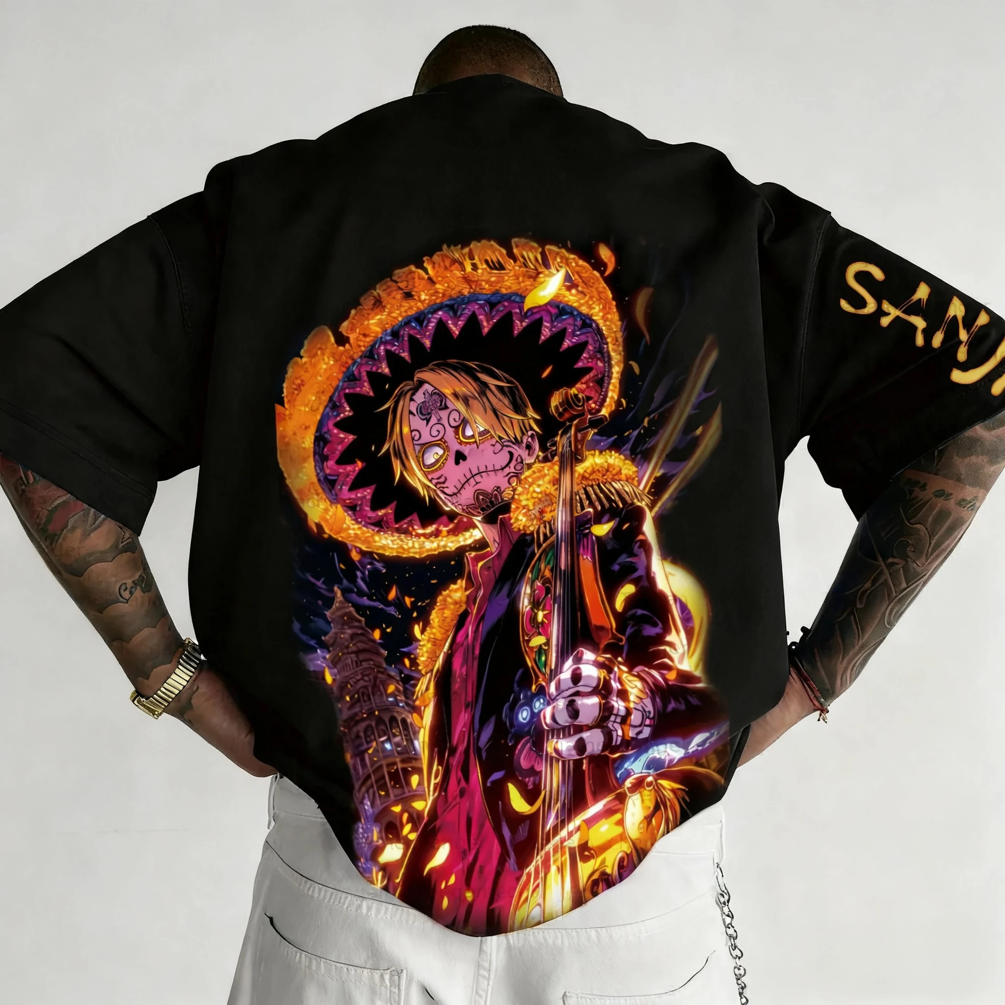 Koszulka One Piece Luffy z nadrukiem, bawełniana, z krótkim rękawem, luźny krój amerykański, męska i damska, letnia, oddychająca, sportowa, z okrągłym dekoltem.