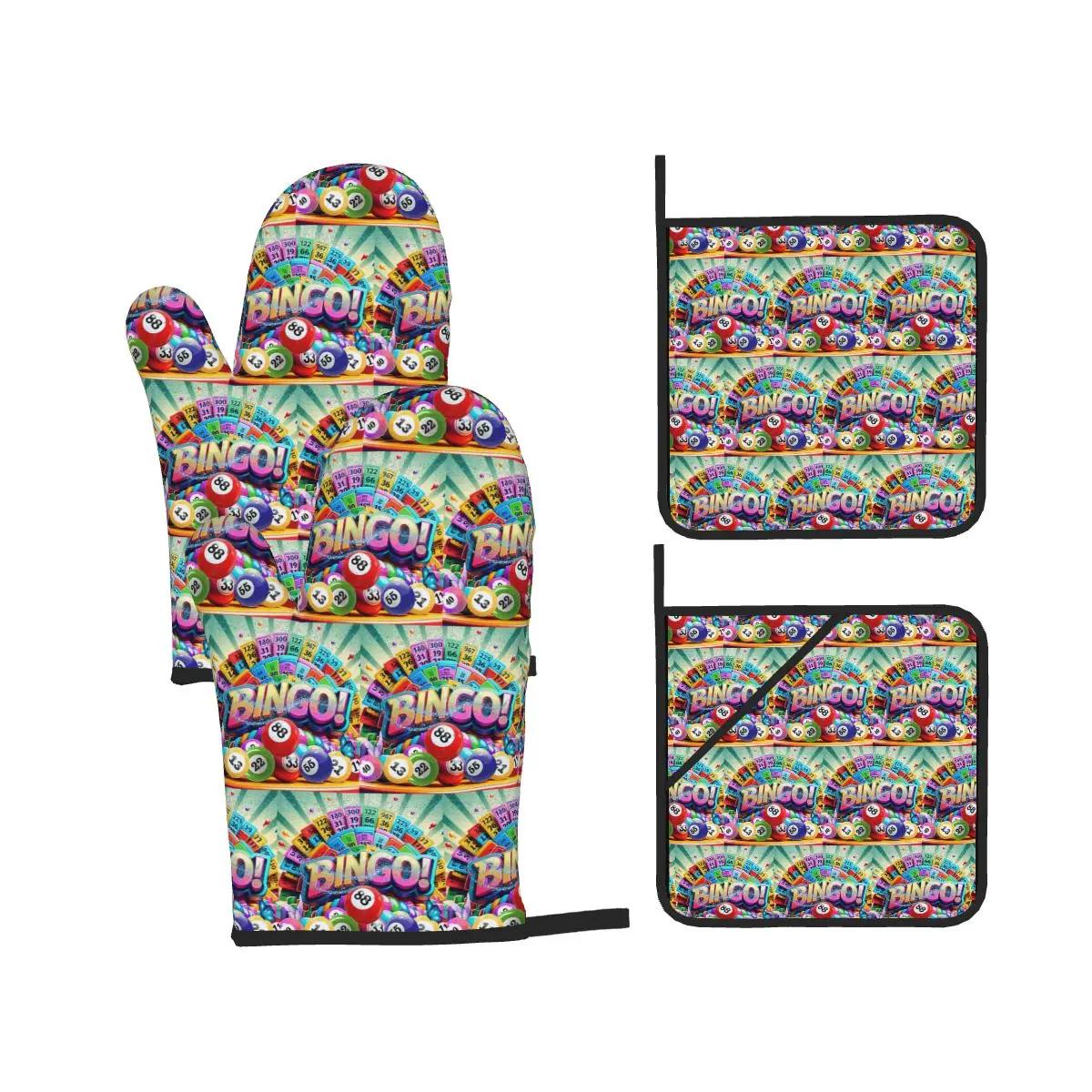 Best Play Bingo Game For Bingo Players Oven Mitts and Pot Holder Sets of 4 for Baking Cooking BBQ Resistant Non-Slip Gloves