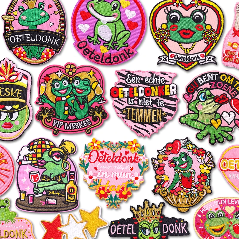 Niederlande Oeteldonk Emblem bestickte Patches Niederlande Karneval Frosch Patch Eisen auf Patches für Kleidung DIY Nähen Abzeichen