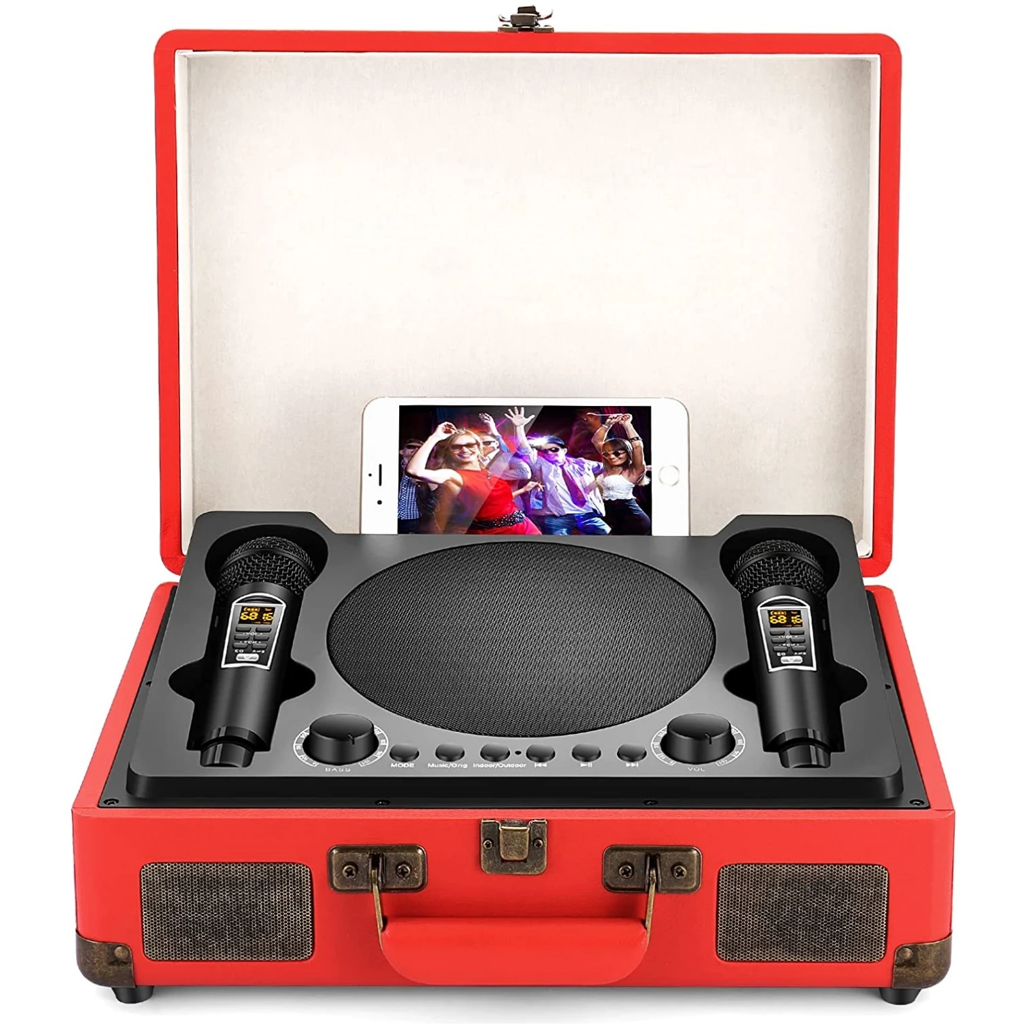ポータブル屋外カラオケマシン,デュアルワイヤレスマイク,ハイパワーステレオケース,Bluetooth KTVスピーカー,sdrd2109