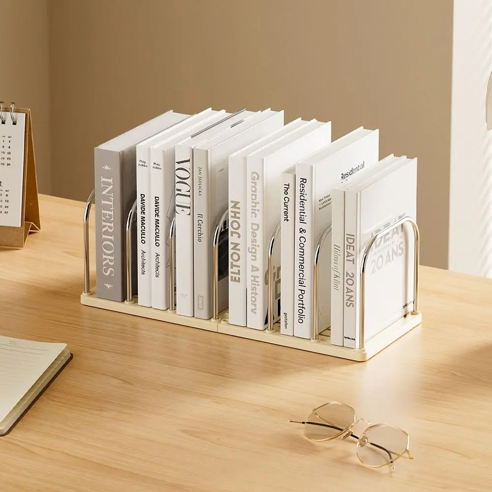 Six Grids Bookend Book Holder with Storage Box Save Space Desk Stand Bookshelf Durable Practical Books Storage Rack