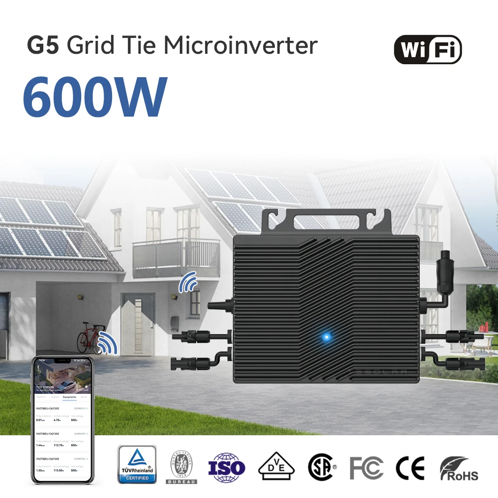 600W Solar Inverter 18-60VDC 230VAC Grid Tie Micro Inverter With WiFi IP67 VDE Certificate For 2*300W Solar Panel Home Use