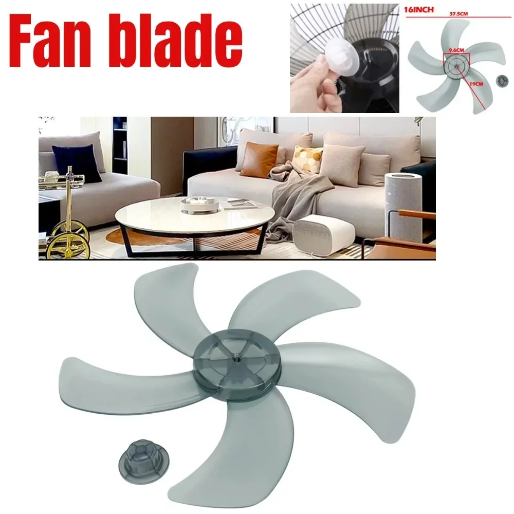 

16 Inch Household Plastic Fan Blade Five Leaves With Nut Cover Accessories Standing Pedestal Fan Blade Table Fanner White 1pc