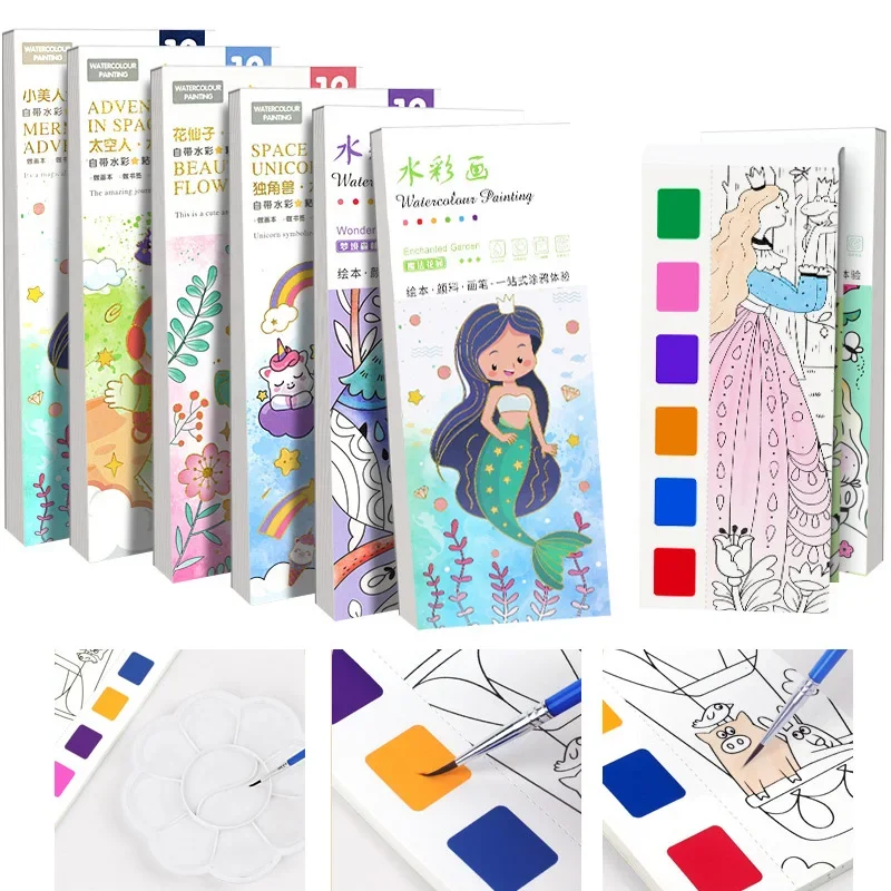 12 Sheets Pocket Kids Graffiti Picture Book Water Color Books for Children Magic Watercolor notebook for 3+ Year Early Education