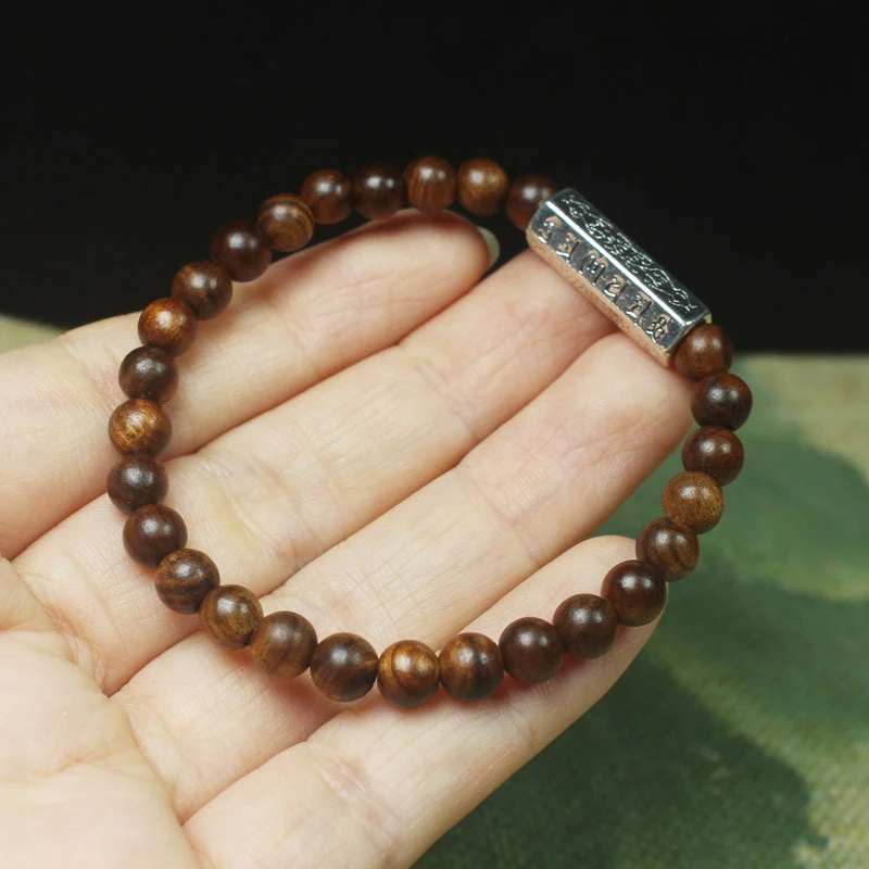 

Black rosewood 6mm single-loop - mantra bracelet, simple sandalwood six-character Buddhist prayer beads jewelry