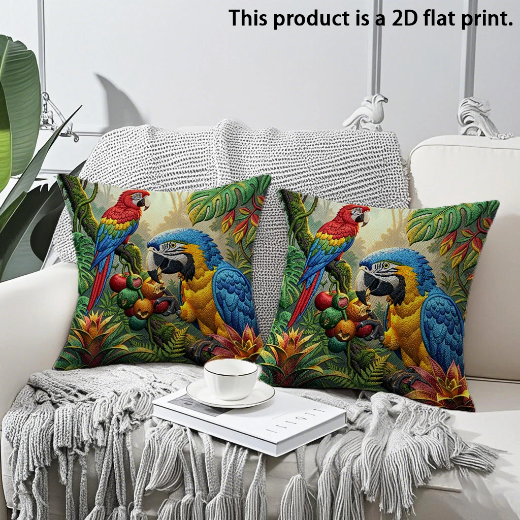 2pcs Tropical Macaw Parrot Throw Pillow Cover,Jungle Botanical Outdoor Indoor Cushion Case for Sofa Bedroom Living Room Decor