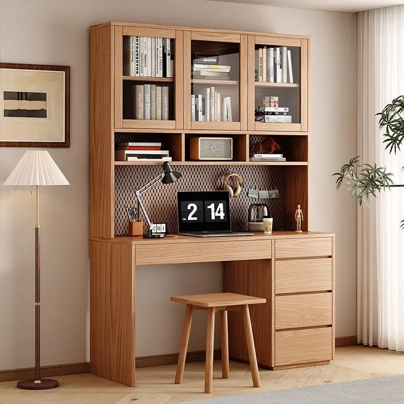 Oak all solid wood desk bookshelf integrated table with drawers bookcase learning simple small apartment desk bookcase