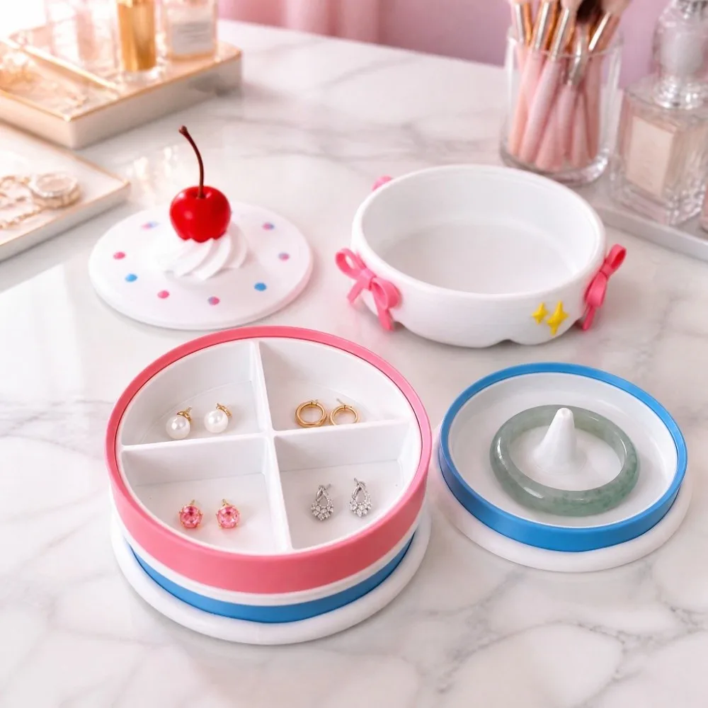 Cartoon Cake Shaped Jewelry Box Multi-Layer Compartment Multi Grid Jewelry Organizer Multi-Layer Desktop Earring Storage Case