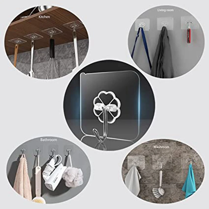 5/10/20 PCS Transparent Stainless Steel Self-Adhesive Hooks Bathroom Towel Clothes Storage Sticker Hooks Key Hangers Storage