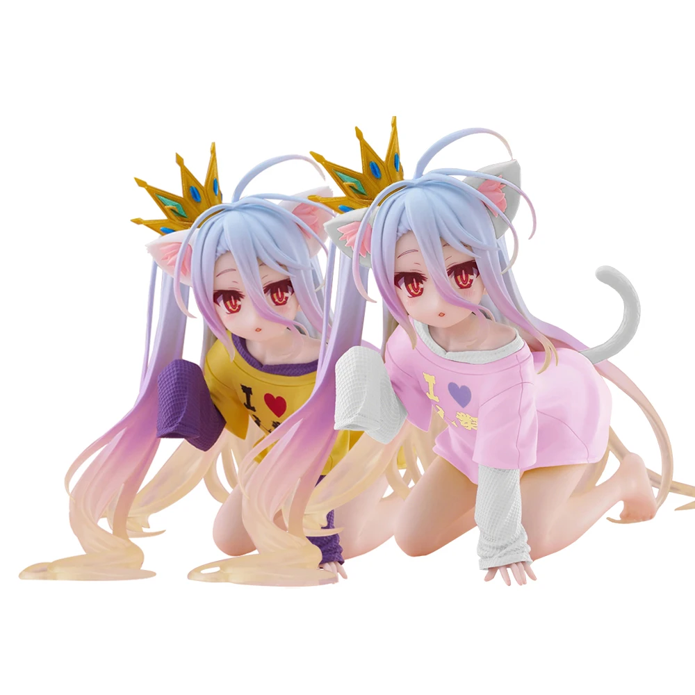 Anime shiro figura orelhas de gato shiro figuras de ação modelos pvc shiro camiseta estatueta shiro olhar figuras brinquedos presentes 10cm