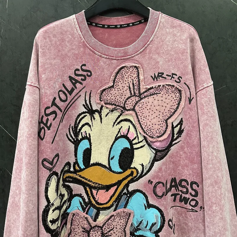 2025 Autumn Heavy Industry New Cute Age-Reducing Cartoon Crew Neck Sweatshirt Women's Loose Casual Style Versatile Top Sudaderas