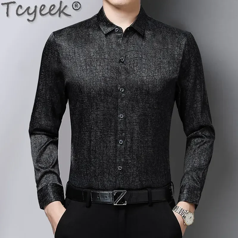 

Tcyeek Spring Autumn 92.5% Mulberry Silk Shirt Long Sleeves Blouse Men's Clothing Business Casual Shirts Men Blusa Masculina LM