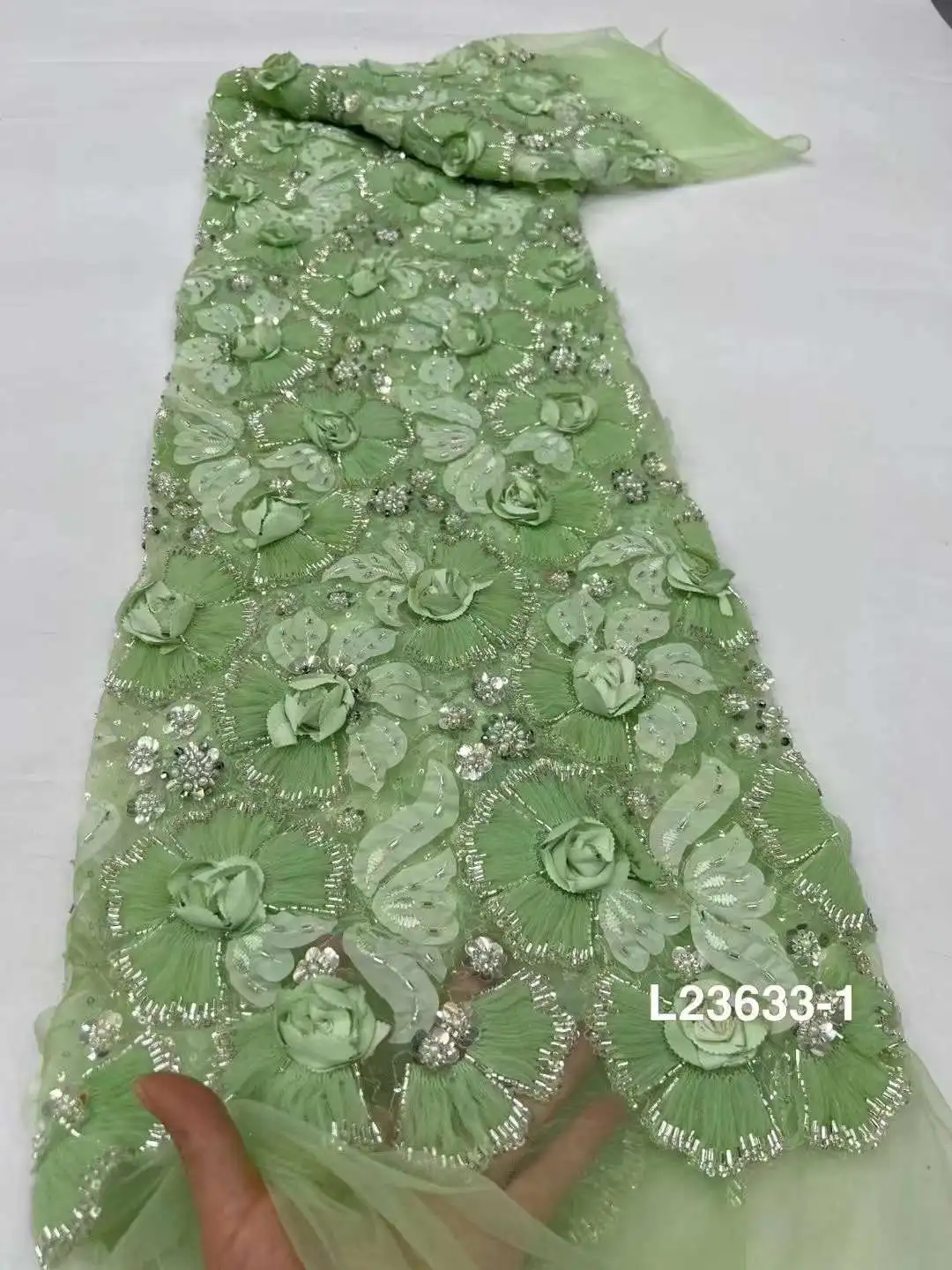 Latest High Quality Elegant Embroidery 3D Flower Lace Fabric African Nigeria Beaded Fabric Wedding Dress