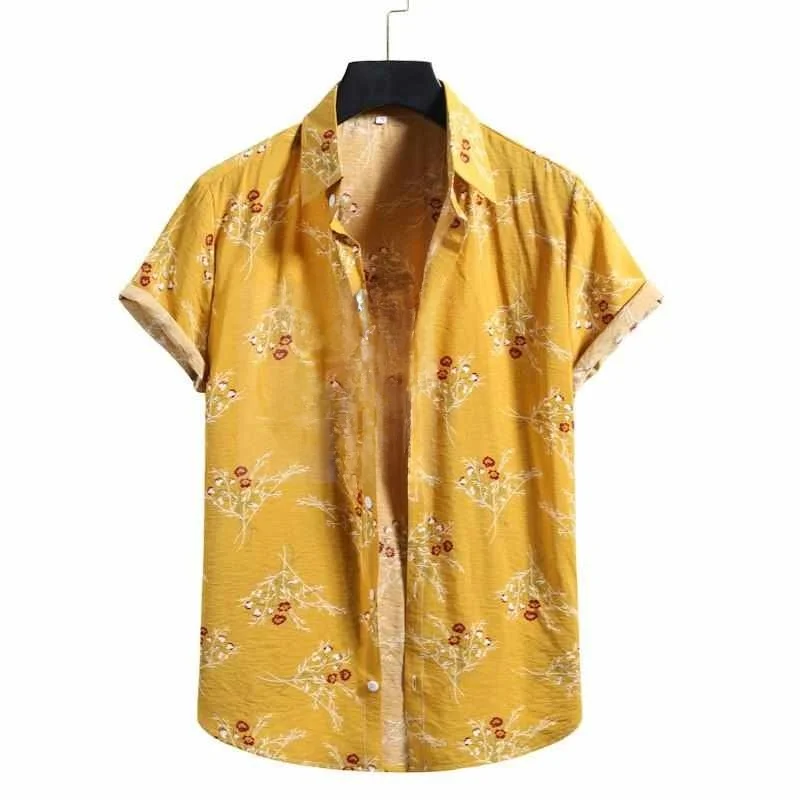 

Hawaii ort Sve irt Men's European Size Beach Sle Cotton Blend Ice Sensation Sun Protection Travel Friendly Commute Wear