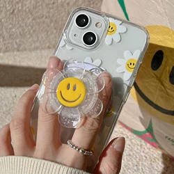 Universal Magnetic Holder Clear Glitter Smile Flower Phone Grip Tok Bracket Smart Tok For iPhone 15 14 Samsung Expanding Stand
