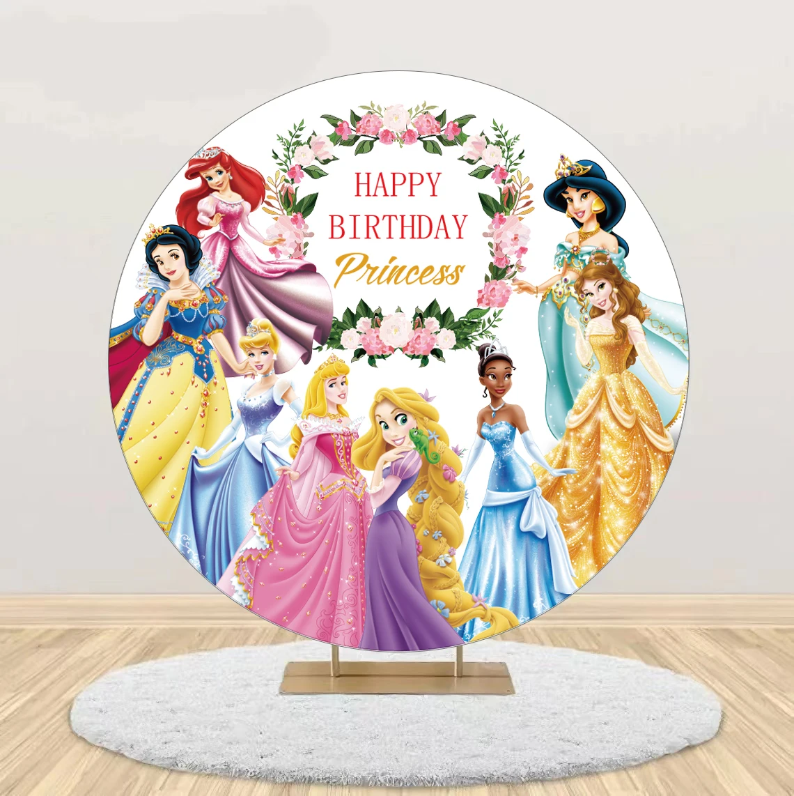 Disney Fairy Tale Princesses Design Girl Birthday Party Decoration Round Backdrop Cover and Cylinder Covers for Background Props