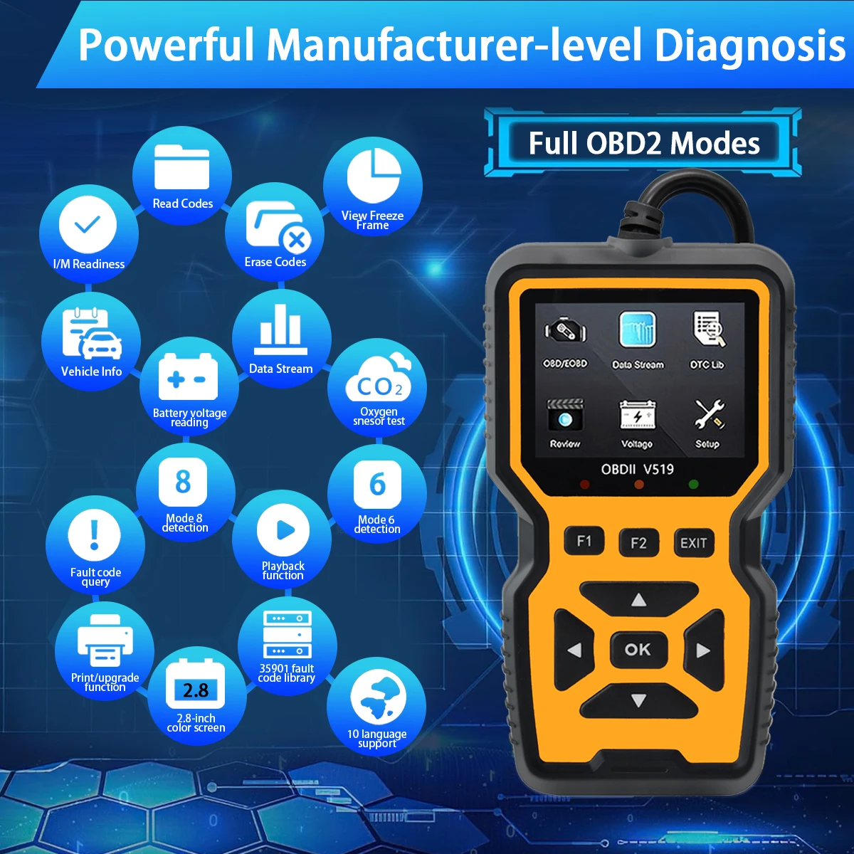 Car OBD2 Scanner Diagnostic Tool Code Reader, Car Voltage Tester Engine Fault Code Scanner, Charging Tester Diagnostic Tool V519